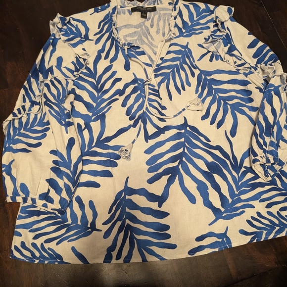 Chico's Blue Leaf Print Blouse - Picture 1 of 7